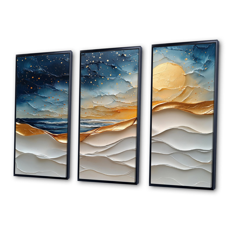 - Ensemble de décoration murale bord de mer tropical, H 28 po x l 36 po x P 1 po, Toile avec cadre flottant noir
