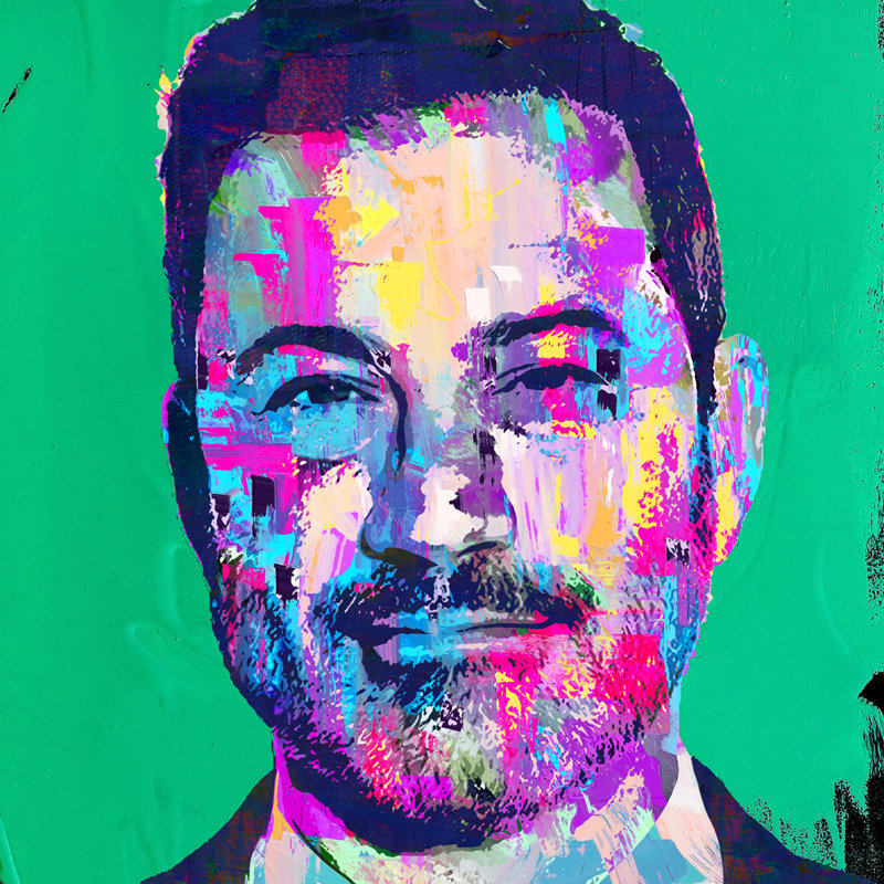 Jimmy Kimmel par Stephen Chambers - peinture sur toile tendue, H 15 po x l 15 po x P 1,5 po