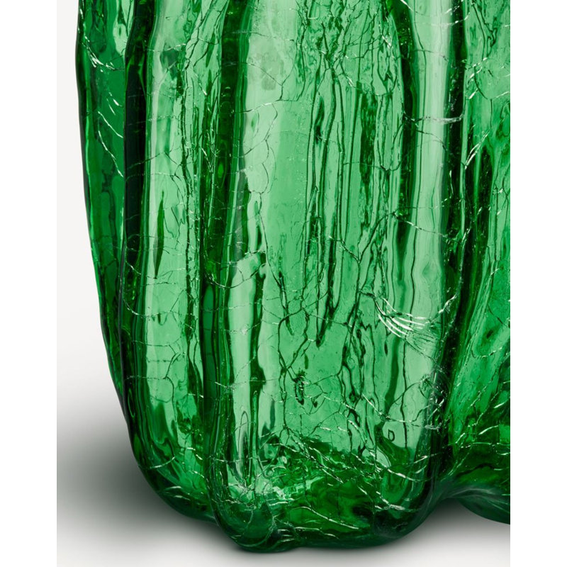 Crackle Glass Table Vase, 10.63" H x 7.87" W x 7.87" D, Green