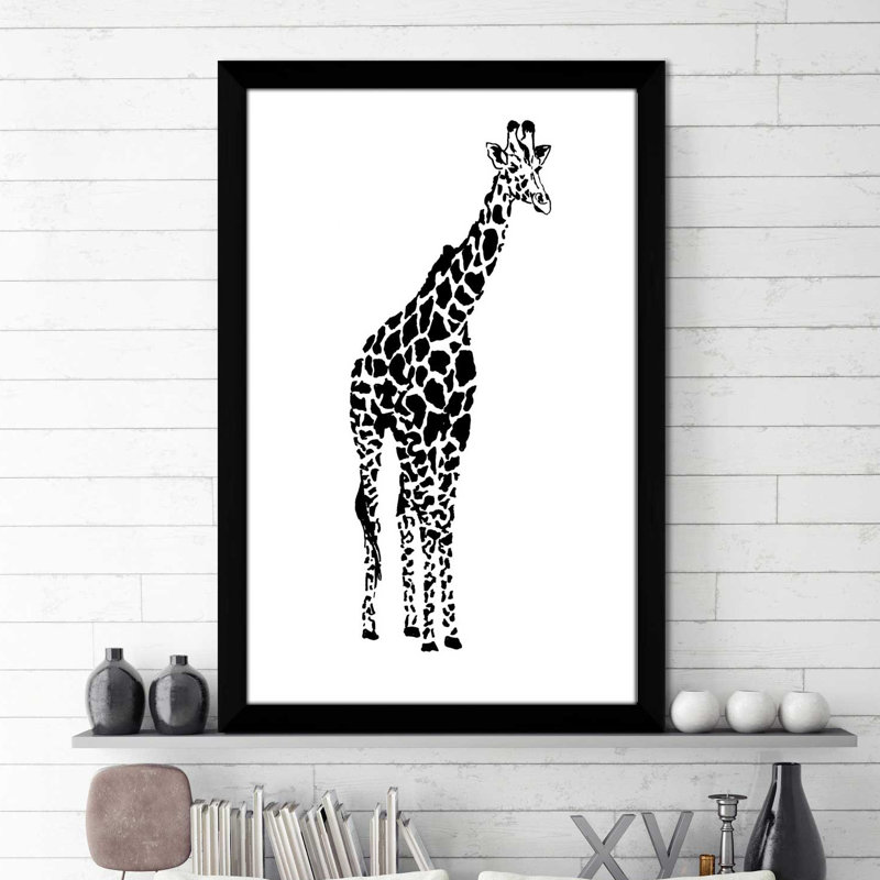 «Giraffe», reproduction d'aquarelle sur toile, H 49,5 po x l 33,5 po x P 1 po, Cadre noir