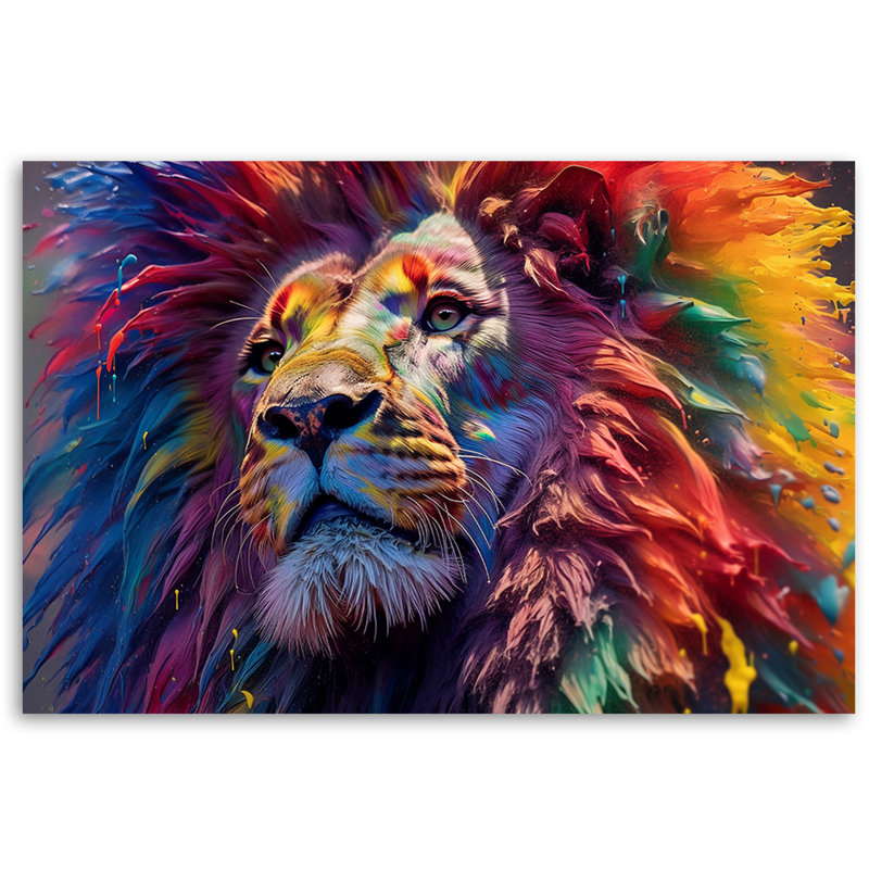 Neon Lion Africa - No Frame Print on Canvas, 60cm H x 90cm W