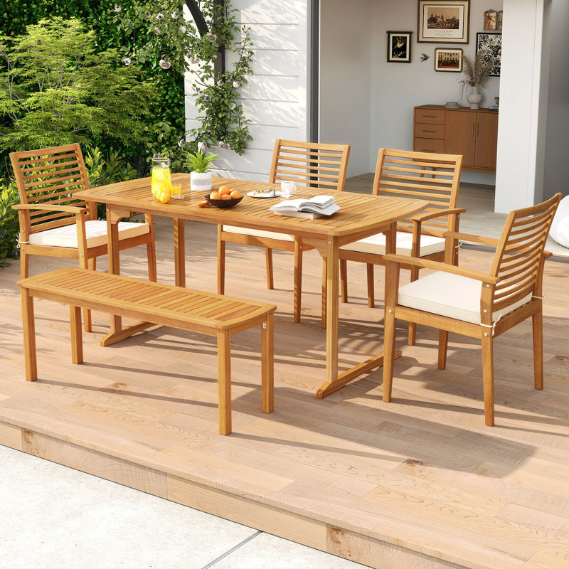 Table de salle à manger d'extérieur en bois pour 4-6 tables en bois d'acacia de 71 po