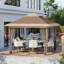 Pavillon de jardin 10 x 10 avec moustiquaire et rideaux - Auvent imperméable avec hauteur et roues réglables-126545374