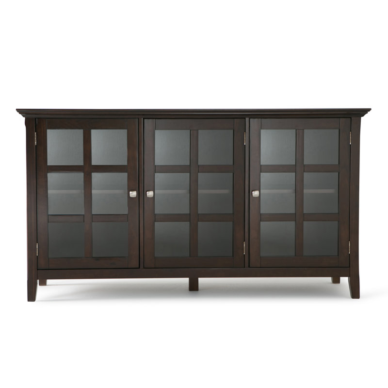 Brunette Brown Solid Wood Wide Storage Cabinet with Glass Doors