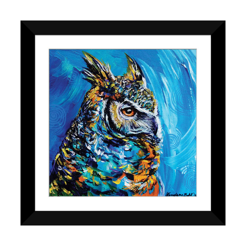 «Eagle Owl», reproduction sur toile, H 16 po x l 16 po x P 1 po, Papier avec cadre noir, Blanc