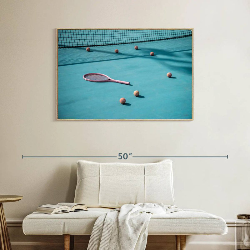 Tennis bleu, Cadre flottant en bois naturel, 40 po x 27 po