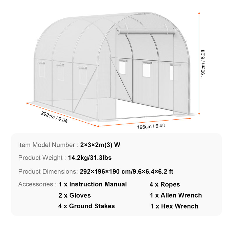 Large White Walk-In Tunnel Greenhouse with Galvanized Steel Frame