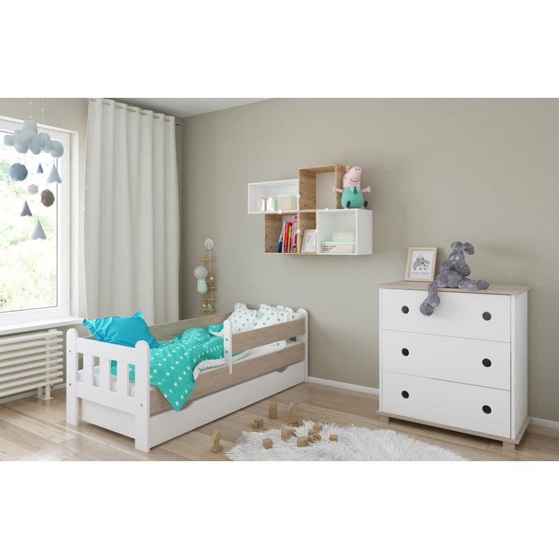 Sherri bed with drawer and mattress, Oak, European Toddler (180 x 80 cm)