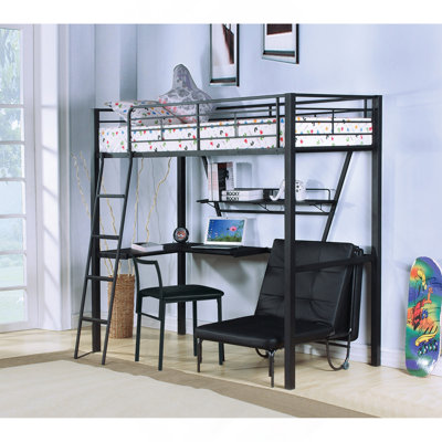 Silver & Black Finish Twin Loft Bed W/Desk