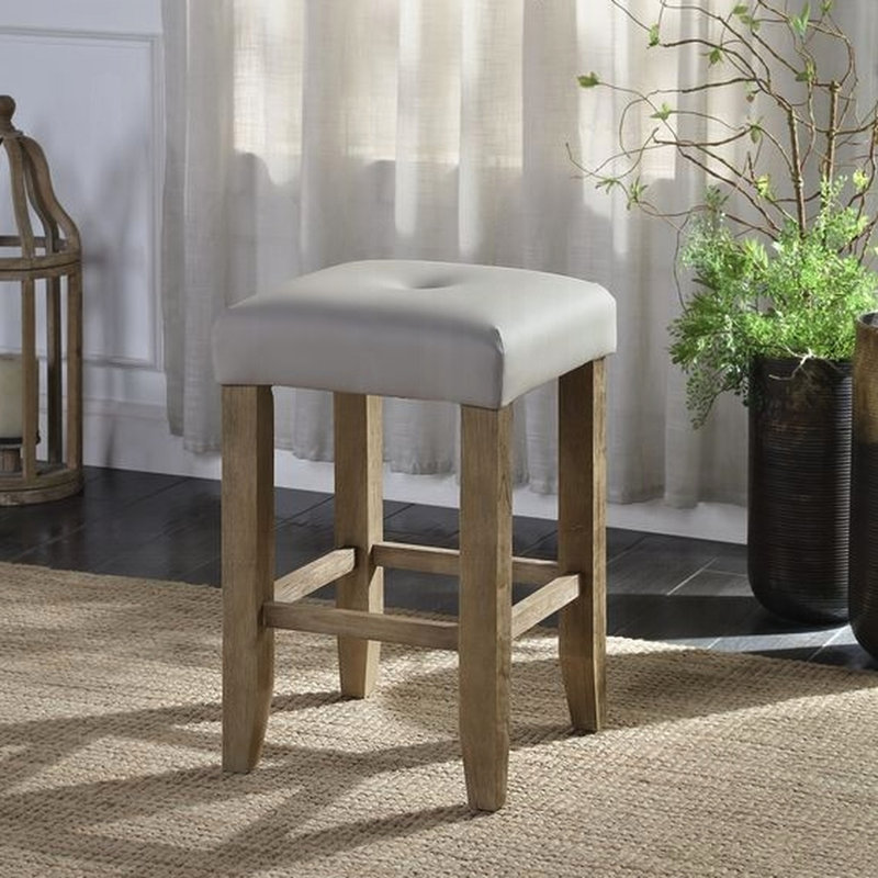 De 2 tabourets gris pour la salle à manger - apparence contemporaine avec coussin à boutons et pieds en bois massif, hauteur de comptoir en chêne (paire)