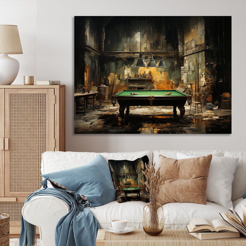Billard Industrial Game I - Sports Wall Art Living Room, H 12 po x l 20 po x P 1 po, Toile tendue
