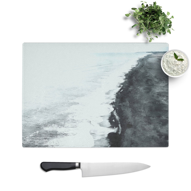 Tempered Glass Black Sand Beach in Iceland Abstract Chopping Board, 20 cm x 28.5 cm