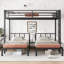 Lit plateforme superposé triple, chambre à coucher avec lit d'enfant à partager, métal noir mat, cadre de lit simple superposé sur lit simple amovible