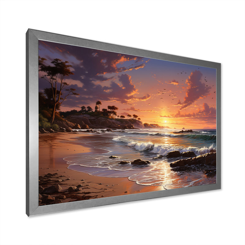 «Beach Sunset Beach III», reproduction sur toile encadrée, H 12 po x l 20 po x P 1 po, Cadre photo argenté