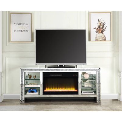 TV Stand w/Fireplace & LED, Mirrored & Faux Diamonds