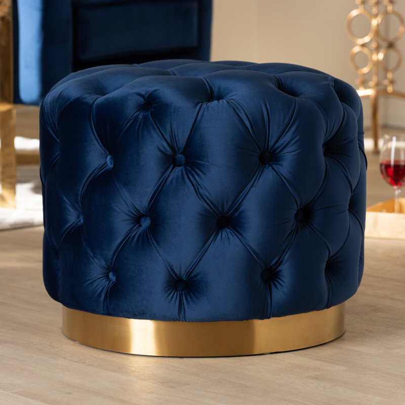 Repose-pieds capitonné Kylaya Glam, Bleu
