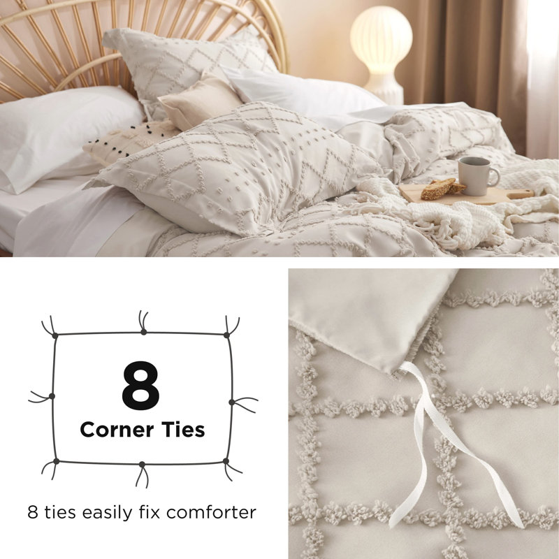 Bedsure Boho Duvet Cover Set- Embroidery  Home Bedding Set, Twin Duvet Cover + 1 Standard Sham, Oat Milk