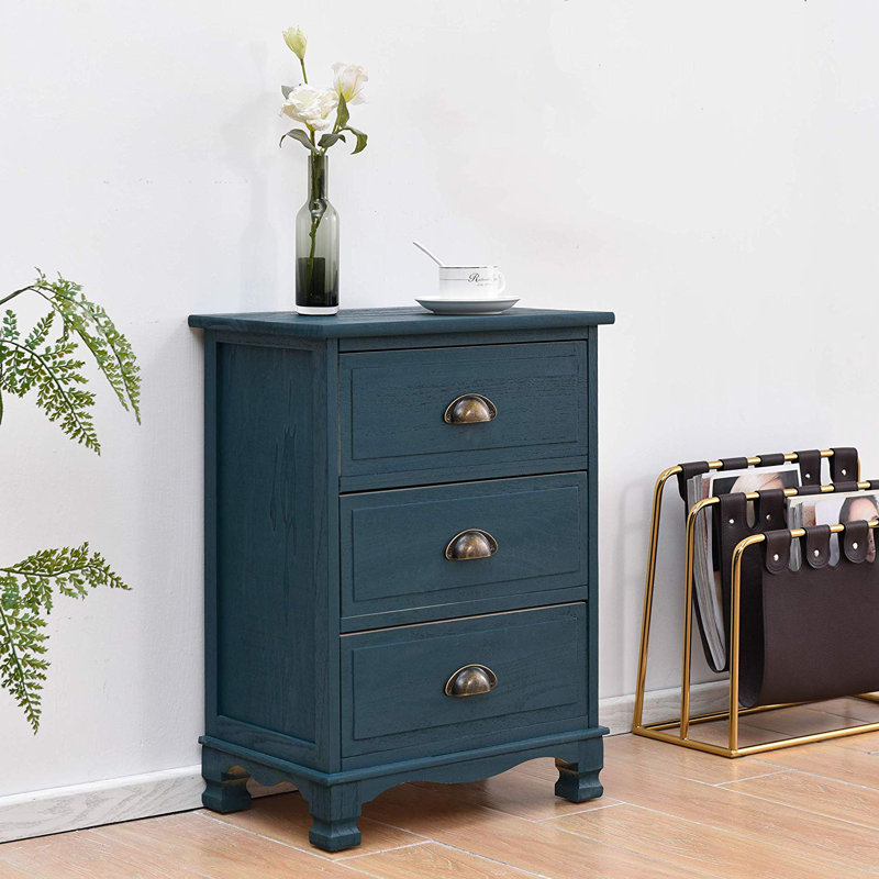 Allyson 45cm W Solid Wood Bedside Table, Blue