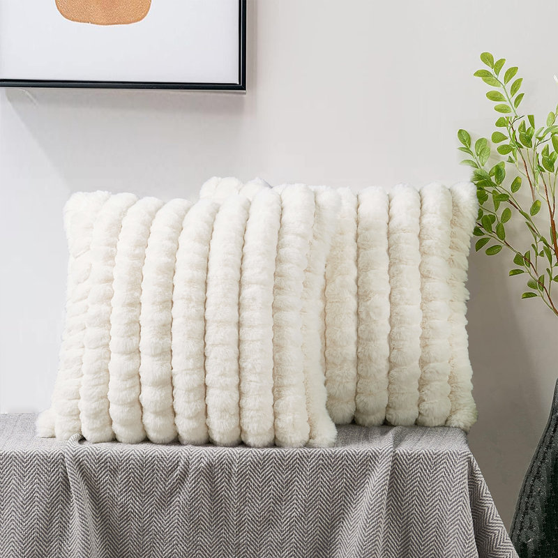 Striped Square Cushion Cover, Ivory