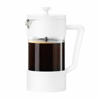 OGGI Borosilicate Glass French Press Coffee Maker - 34oz / 8 Cup Capacity, Coffee Press, Single Serve Coffee Maker, Stainless Steel Lid & Plunger, Make Great Coffee Gifts - White
