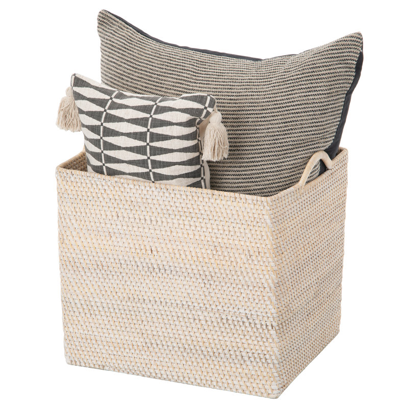 Beachcrest Home™ Simran Rattan Basket, White Wash