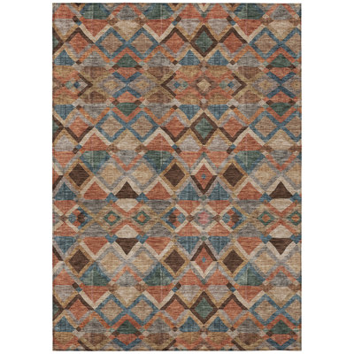 HomeRoots 9' X 12' Brown And Tan Geometric Washable Indoor Outdoor Area Rug
