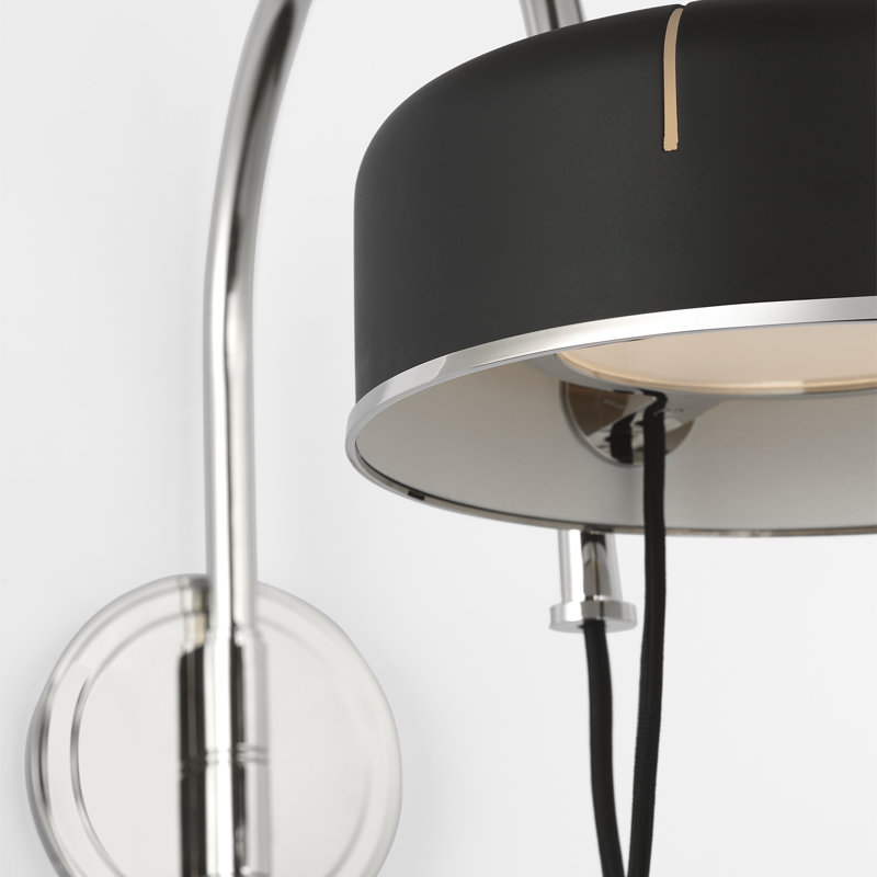 Thomas O'Brien Oso 13" Articulating Arc Wall Light, Polished Nickel, Black