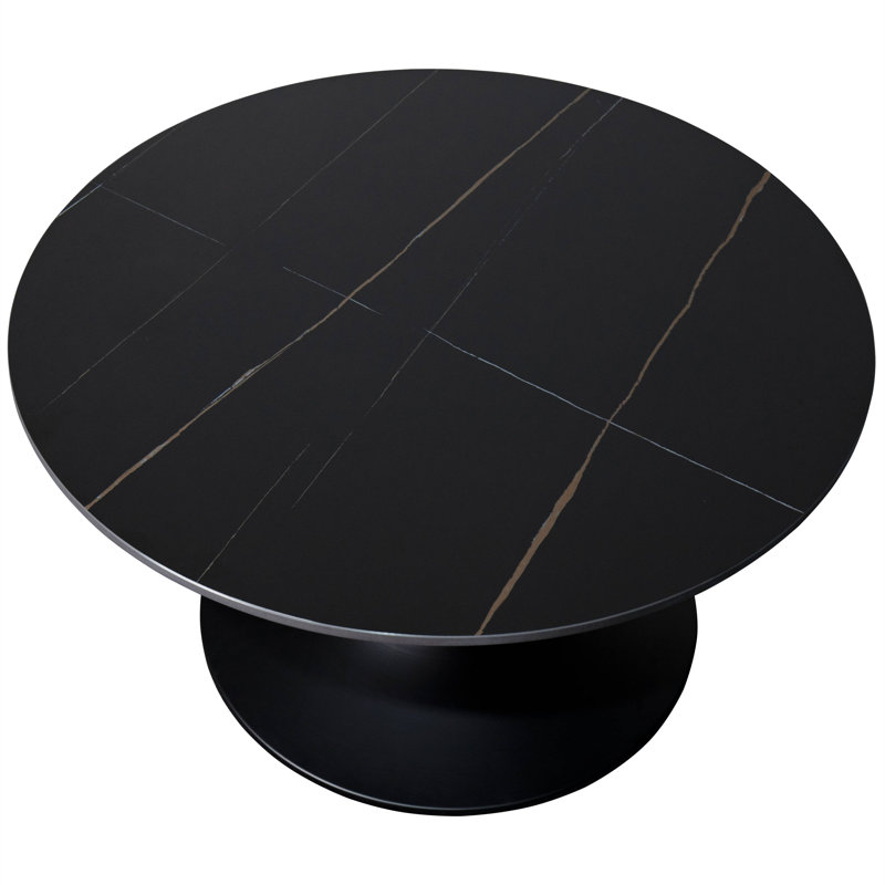 Verve 24" Black Marble Round Coffee Table with Stainless Steel Base