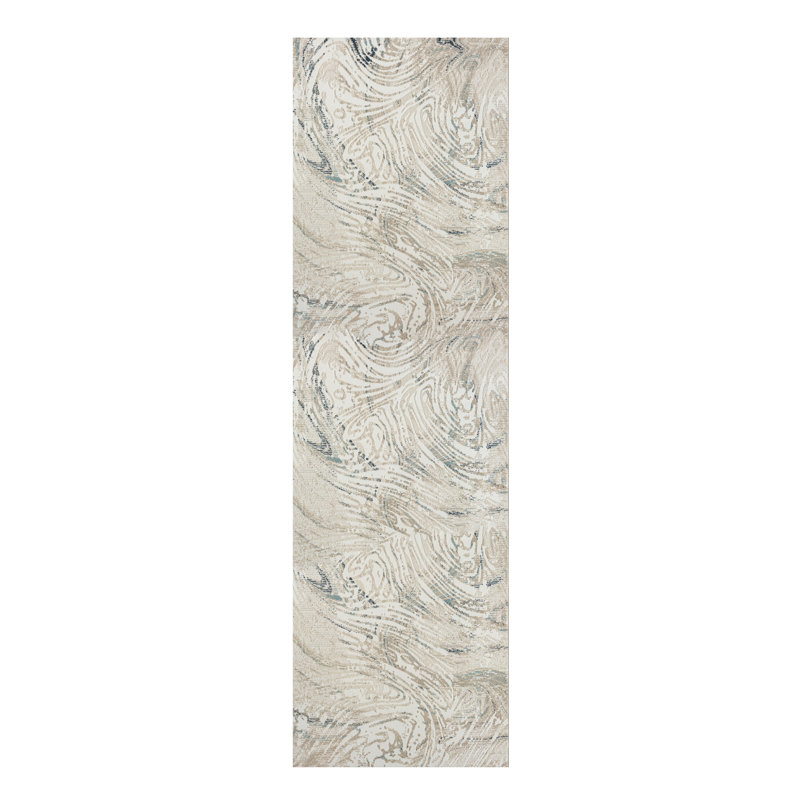 Tapis gris / ivoire / bleu Fradley Performance, Tapis de couloir 2 pi 8 po x 8 pi