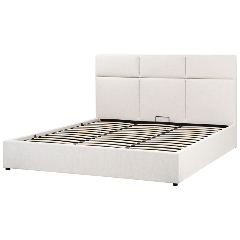 Ottoman Bed Fabric LAGORD 200 cm Taupe, White, Super King (6')