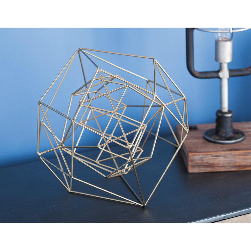 Metal Geometric Decorative Sculpture, 8.3" H x 8.65" W x 8.35" D, Gold