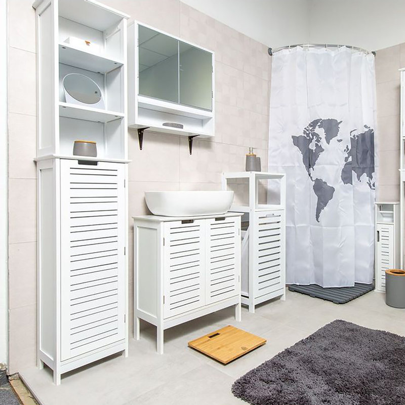 White MDF Bathroom Storage Cabinet with Vented Door and Drawer