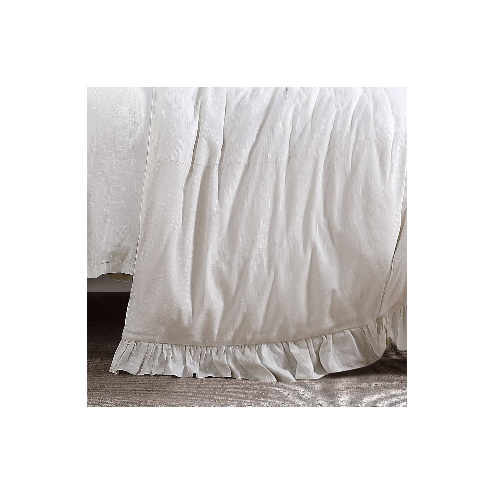 Lily Washed Linen Ruffled Edge Romantic Farmhouse 1 Piece Duvet Cover, White, King Duvet Cover