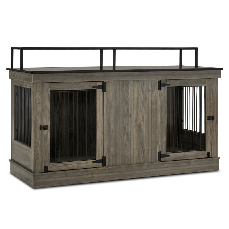 Wooden Dog Crate Furniture Style with Double Doors, Black