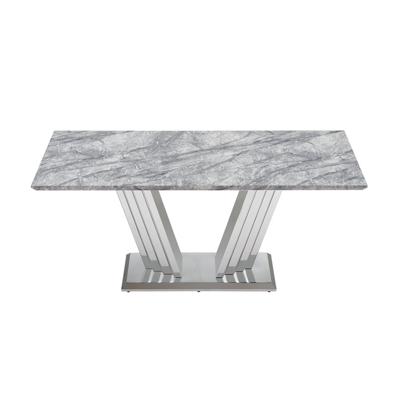 Table de cuisine rectangulaire moderne en faux marbre 70 po avec pieds en acier inoxydable, base au design exquis, idéale pour les réunions de famille