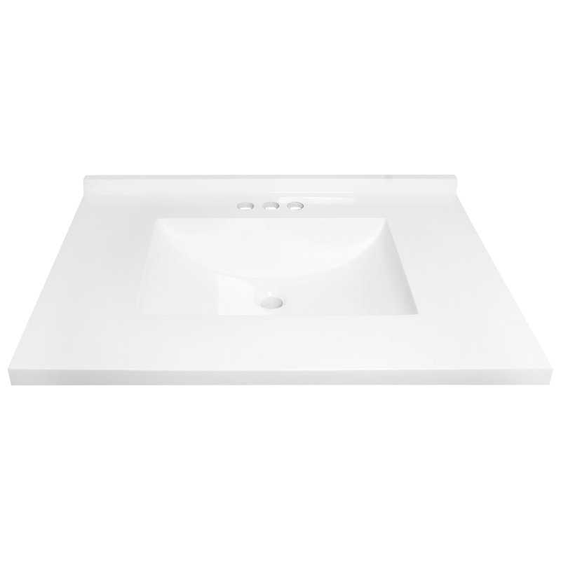 37-Inch White Cultured Marble Vanity Top with Backsplash