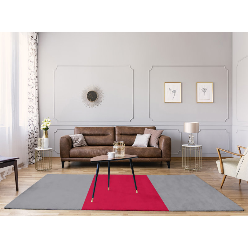 Tapis à rayures argent/rouge, Rectangle 8 pi x 10 pi