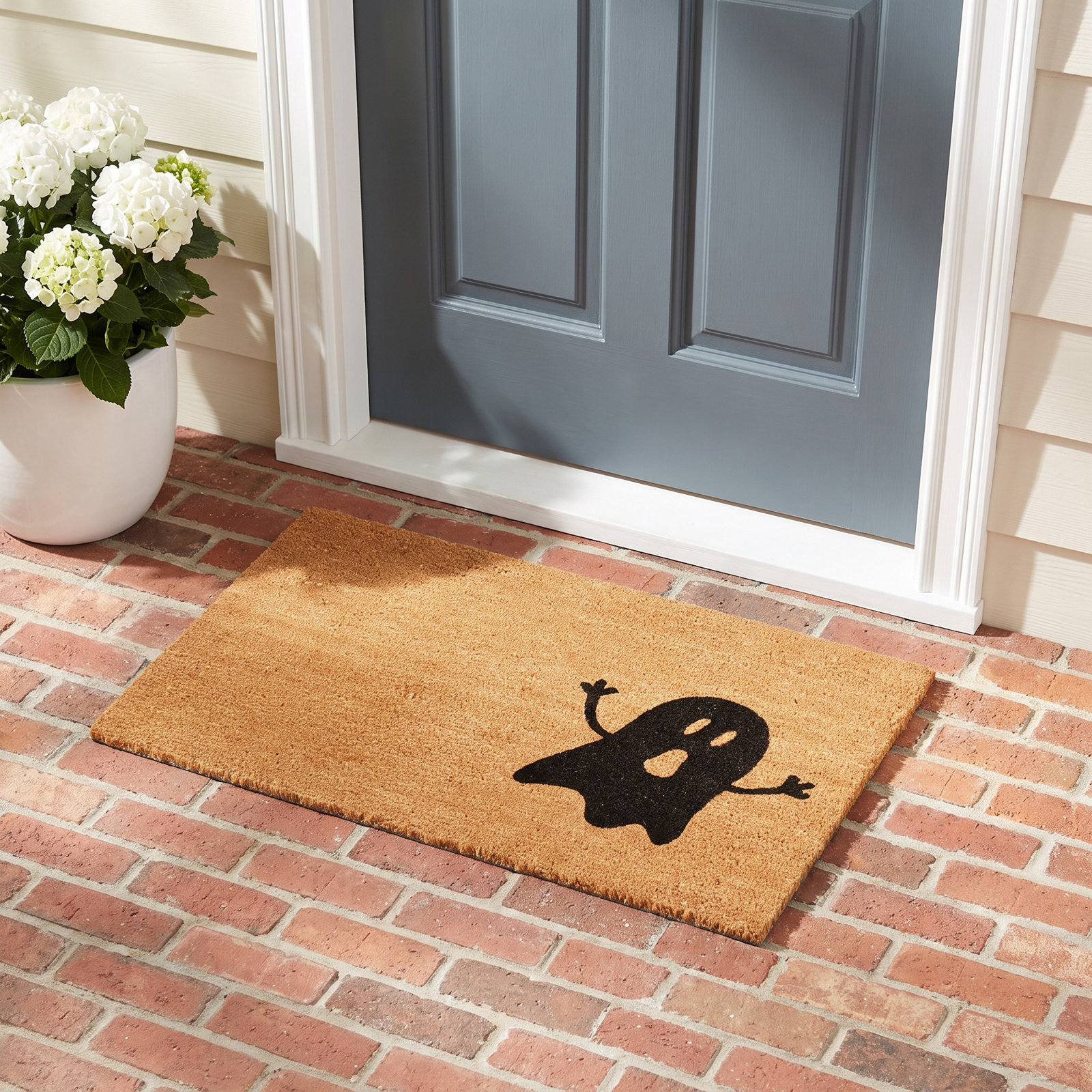 Daphine Non-Slip Halloween Outdoor Doormat, Orange/Black, Rectangle 2' x 3'