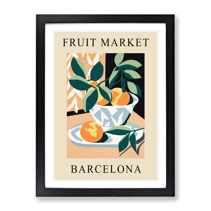 Peach Barcelona Fruit Market Exhibition - Single Picture Frame Print on Wood, 46cm H x 34cm W x 2cm D