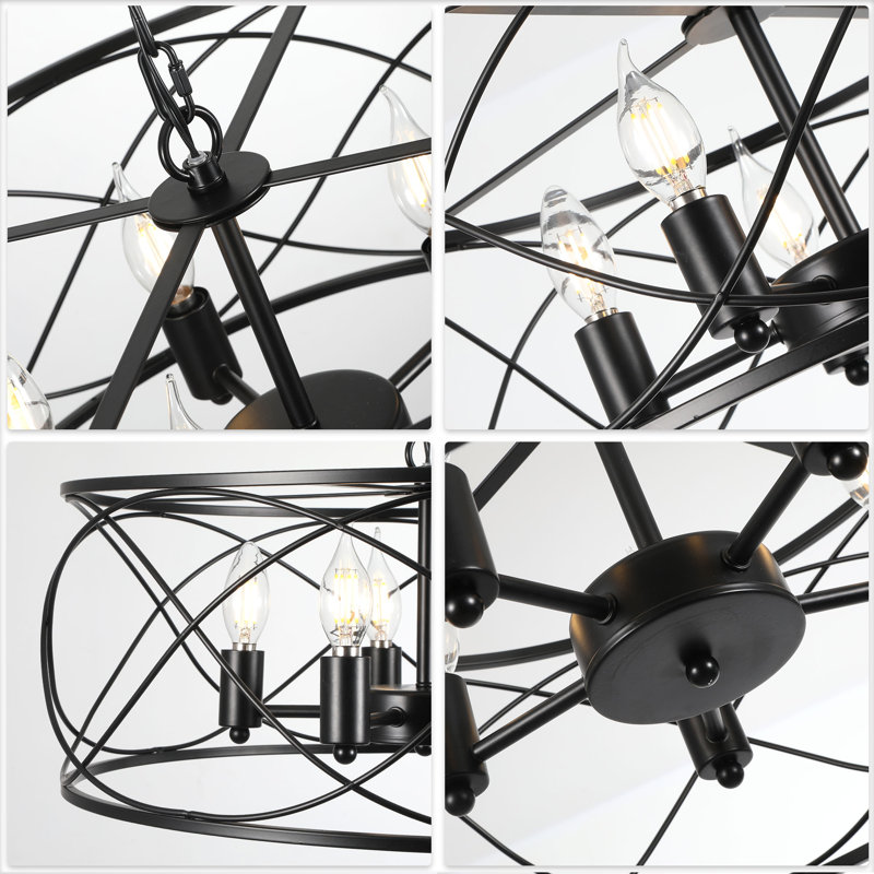 20" 5-Light Dimmable Durm Chandelier with Adjustable Height, Black