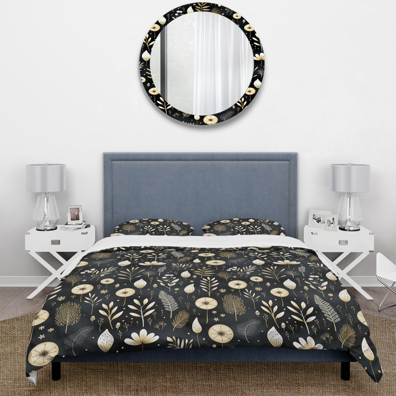 Monochrome Botanics III - Ensemble de housse de couette Plants, Housse de couette pour grand lit et 2 taies décor