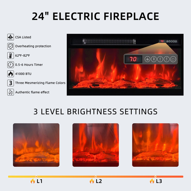 Meuble télé 42 po avec télécommande et 3 réglages de flamme réglables