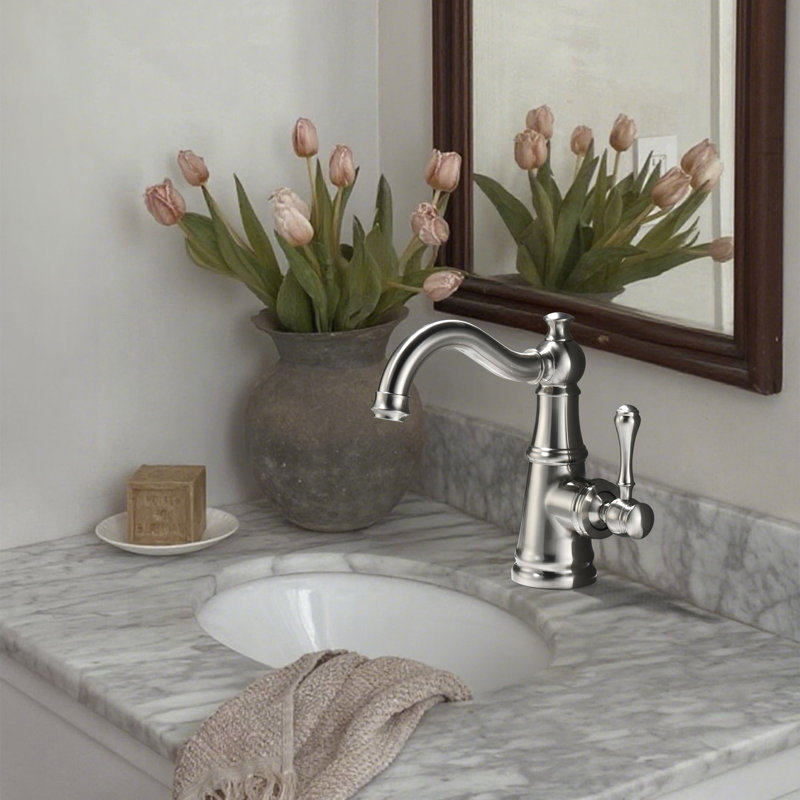 8"H Solid Brass Single-Handle Bathroom Sink Faucet, Brushed Nickel