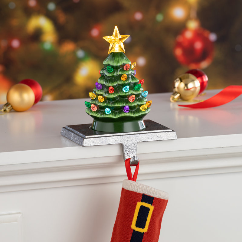 Nostalgic 5" Illuminated Ceramic Stocking Hanger, Green