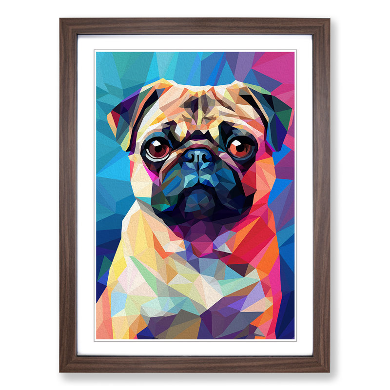 Pug Orphism - Single Picture Frame Print on Wood, Walnut, 46" H x 34" W x 2" D