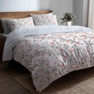 Girls Botanical Bedding Set of 6 - Fresh Pink And Green Floral Kiss Twin Bedding And Throw Pillow Set