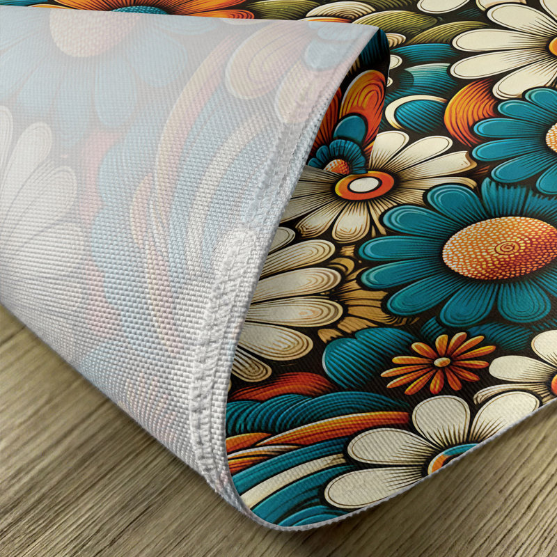 Groovy Floral Orange Teal Ivory Polyester Rectangle Placemats Set of 4