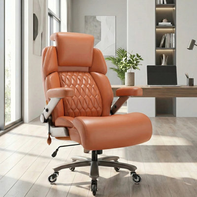 700 lbs Big & Tall Executive Office Chair, Heavy Duty Leather Desk Chair with Adjustable Air Lumbar Support, 3D Flip-Up Armrests, Extra Wide Spring Seat & Rubber Wheels