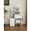 Meuble-lavabo blanc avec miroir et lumières, meuble-lavabo à maquillage à 3 modes DEL avec 2 ports USB, miroir pliable à trois côtés, ensemble de meuble-lavabo avec 2 tiroirs et commode à 3 tiroirs