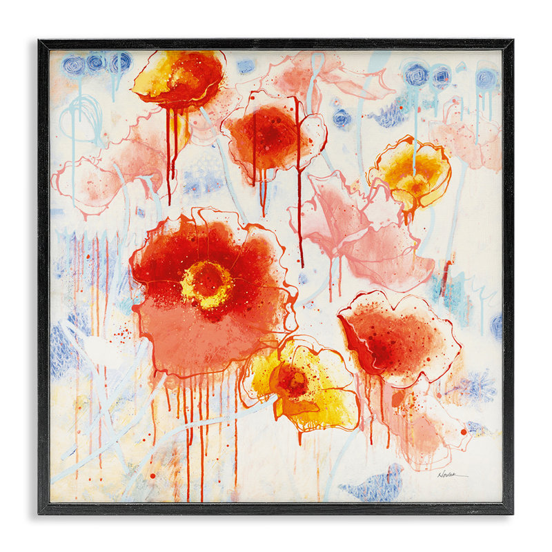 «Dripping Abstract Poppies» par Shirley Novak bg-024, H 17 po x l 17 po, Giclée encadrée noir minuit